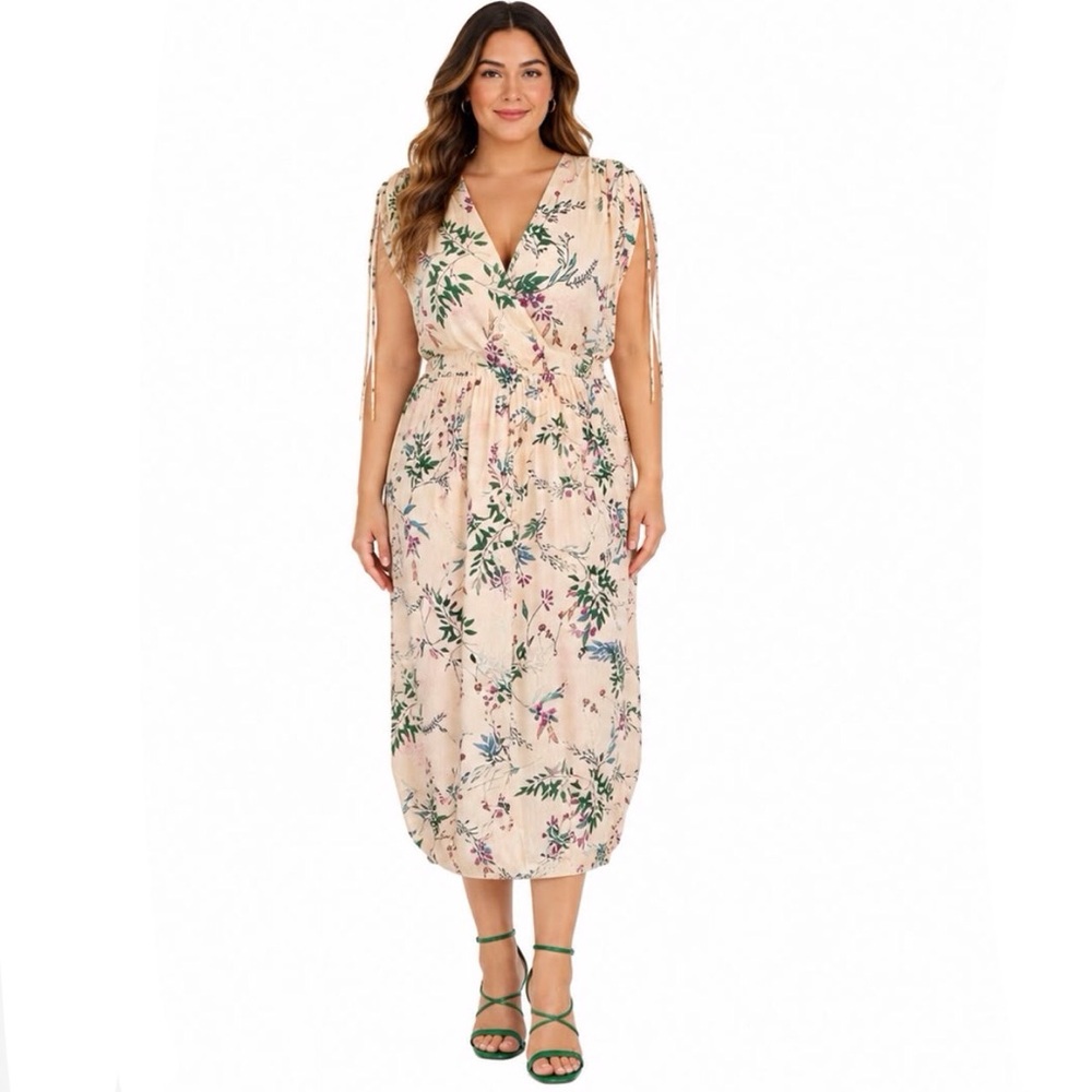 Peyton And Parker English Country Garden Midi Dress Cream Floral Size Large